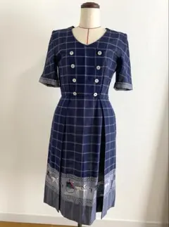 夏ワンピ♦︎オーダーメイド品♦︎チェック♦︎刺繍ブルー系♦︎透け感※ダメージ有り