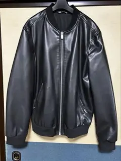 ブラック レザー　ボンバー　ジャケット 合成皮革