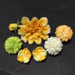 つまみ細工 髪飾り 黄 白 黄緑 6点セット