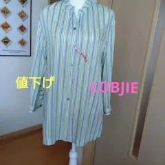 【LOBJIE】ストライプ 長袖シャツ バンドカラー　フリーサイズのサムネイル