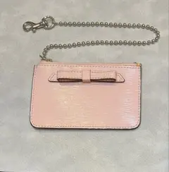 coach チェーン付きパスケース&ファスナーポケット　ピンク×ペールオレンジ