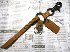 格安 新品 キーホルダー メンズ 本革 牛革 日本製 編み込みロングレザー CA