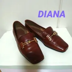 DIANA ブラウンレザー スクエアトゥ ビットローファー