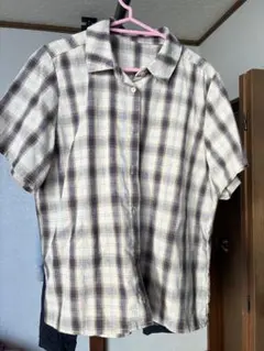 チェック柄 半袖シャツ 異素材スカート Lサイズ