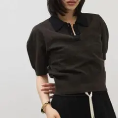 スキッパーポロシャツ 半袖 ダークブラウンのサムネイル