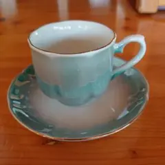 青緑色 陶器 カップ・ソーサー セット