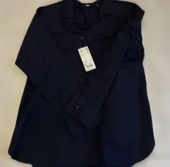UNIQLO 100%コットン 長袖シャツ M ネイビー