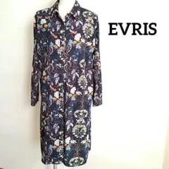 エヴリス♡シャツ　ロングシャツ　レトロ　花柄　レトロフラワー　おしゃれ　スリット