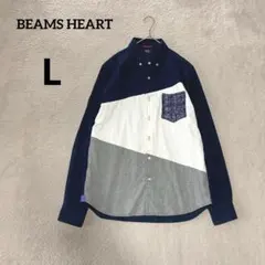 ビームスハートBEAMS HEART長袖切替シャツクレイジーパターンL古着マルチ