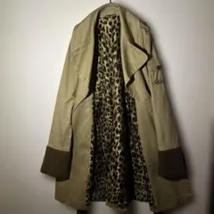 【美品】ベージュ ブラウン　ヒョウ柄裏地 トレンチコート　コットン　Mサイズ