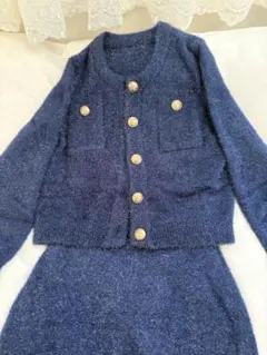 ネイビー ニット セットアップ スカート