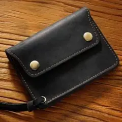 牛革黒メンズコインケース　小銭入れ　トラッカーウォレット　アメカジス財布