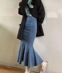【美品】ハイウエストデニムマーメイドロングスカート ロングスカート