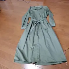 オリーブグリーン 長袖 シャツワンピース