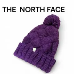 美品✨ザノースフェイス　ニット帽　ポンポン付き　厚め　紫　パープル