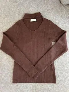 Leafmatin ブラウンリブニットセーター