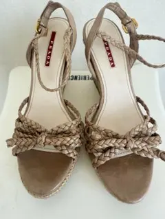 PRADA プラダ ウェッジサンダル レザー 編み込み ベージュ 35.5