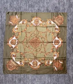 【超大判】オリーブグリーンのシルクスカーフ【説明文必見】