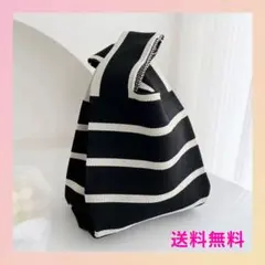 ミニトート バッグ ニットバッグ エコバッグ サブ バッグ 韓国  黒ボーダー