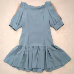 snidel 水色 パフスリーブ 半袖ブラウス ローウエスト ミニ ワンピース
