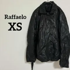 【高級本革】Raffaelo 【XS】レザーピーコート ダブル ベルト付き 黒のサムネイル