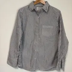 Lazo_N33 襟ワイヤー入り　茶×白ストライプシャツ Mサイズ