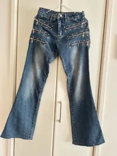 スタッズジッパー付きフレアーデニム　ブーツカットy2k グランジ