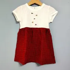 ファミリア 赤チェック刺繍ワンピース 95cm以下