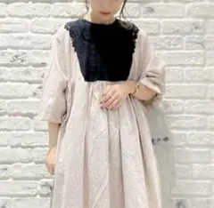 サマンサモスモス　sm2 長袖配色レースワンピース　フリーサイズ　ペチコート付き