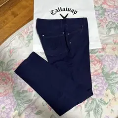 美品W82-84cmCallaway秋冬/エッフェル塔刺繍5Pストレッチパンツ紺