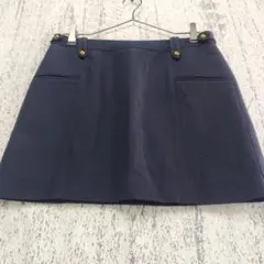 a018　スピック&スパン　ミニスカート　40　濃紺　ウール　リネン　日本製のサムネイル