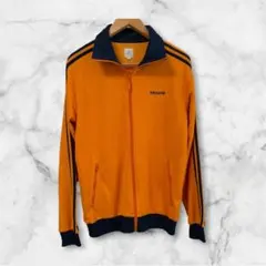 adidas トラックジャケット 刺繍ジャージ オレンジ 紺 L 古着