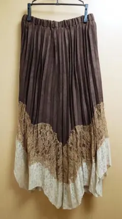新品タグ付 axes アクシーズ プリーツ スカート レース ドレープ ブラウン