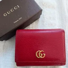 GUCCI グッチ 三つ折り財布 GG マーモント 赤 レッド 財布 コンパクト