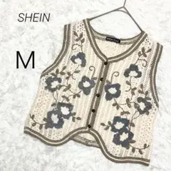シーイン SHEIN ベスト ジレ ビスチェ かぎ編み 花柄刺繍 M
