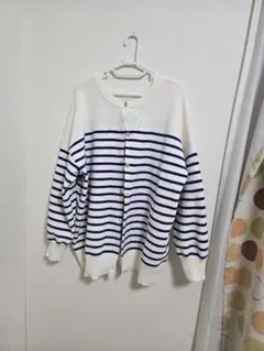 大きいサイズ☆ストライプカーディガン 4L ホワイト/ネイビー