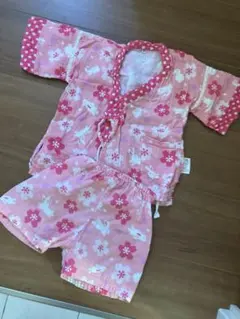 甚平　ピンク　うさぎ　花　水玉　90