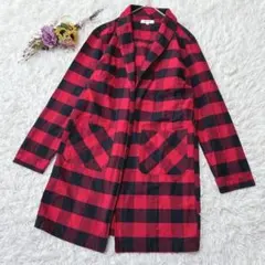 【ナイーブマジック】オープンフロント　ロングコート　羽織り　レッドチェック柄　M