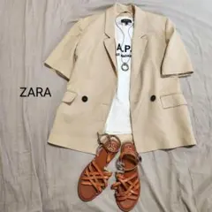 ZARA ザラ テーラード半袖ダブルジャケット ベージュ 海外S