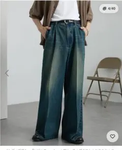 MONO-MART ワイドデニムパンツ インディゴブルー　サイズL　メンズのサムネイル