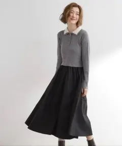 【時短コーデ】ポロニットドッキングワンピース