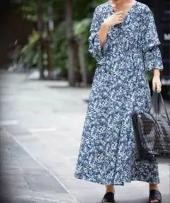 イザベルマランエトワール 花柄 長袖 ティアードロングワンピース