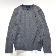 【定番】ポロラルフローレン ケーブルニット グレー S相当 刺繍 クルーネック