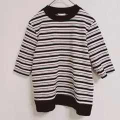 GU ジーユー リブTシャツ カットソー 五分袖 ボーダー Mサイズ
