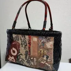 ■世界にひとつ■　一閑張り　和風デザイン かごバッグ　歌舞伎　かまわぬ