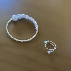 パールとラインストーンのブレスレット　オマケリング付きセール