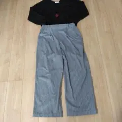 studio CLIP グレー ストライプ カジュアルワイドパンツ ゆったり