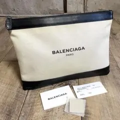 本物☆バレンシアガ ネイビークリップ クラッチバッグ レザー キャンバス メンズ