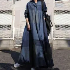 ロングワンピース シャツワンピース 長袖 薄手　ゆるだぼ マキシ丈　ゆったり