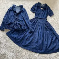 ピンクハウス　ロングデニムワンピース　オーバーブラウス　セット　ピコフリル